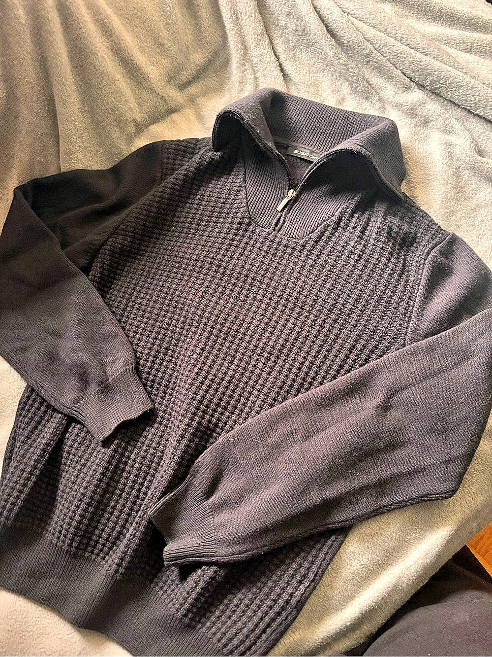 Bugatchi Men's Textured quarter zip Sweater Black Medium Like New
